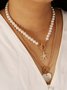 Vacation Pearl Beaded Heart Layer Necklace Boho Party Women Jewelry