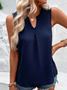 Notched Loose Plain Casual Tank Top
