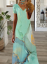 Random Print V Neck Casual Dress