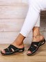 Vintage Hollow Out Stitch Wedge Heel Slide Sandals