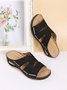 Vintage Hollow Out Stitch Wedge Heel Slide Sandals