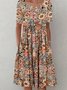 Casual Loose Crew Neck Floral Dress