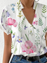 Casual Loose V Neck Floral Printed Blouses