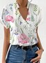 Casual Loose V Neck Floral Printed Blouses