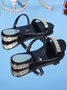 Trendy Urban Rhinestone Metallic Stripe Sandals