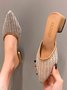 Leaf Embroidered Mesh Breathable Chunky Heel Mules
