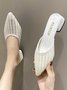 Leaf Embroidered Mesh Breathable Chunky Heel Mules