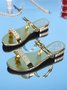 Trendy Urban Rhinestone Metallic Stripe Sandals