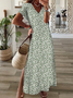 Plus Size Casual Jersey Floral V-neck Dress