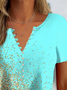 Plus Size Half Open Collar Jersey Casual Leopard T-Shirt