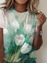 Floral Casual Loose Crew Neck T-Shirt