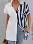 Casual Striped Shirt Collar Batwing Sleeve Blouse