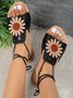 Floral Applique Beach Lace-Up Sandals