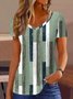 Plus Size Striped Jersey Casual V Neck Regular Fit T-Shirt