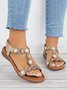 Boho Rhinestone T-bar Elastic Strap Sandals