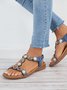 Boho Rhinestone T-bar Elastic Strap Sandals