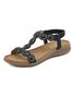 Boho Rhinestone T-bar Elastic Strap Sandals