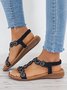 Boho Rhinestone T-bar Elastic Strap Sandals