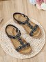 Boho Rhinestone T-bar Elastic Strap Sandals