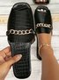 Chain Decor Imitation Crocodile Peep Toe Slide Sandals