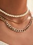 Elegant Fashion Pearl Chunky Chain Layered Necklace Vacation Party Jewelry
