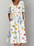 Crew Neck Floral Casual Dress With No