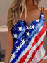 Casual Notched Neck Independence Day Cami With America Flag