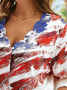 Plus Size Independence Day Casual Long Sleeve Blouse With America Flag