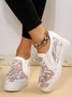Mesh Embroidery Casual Paneled Slip-On Wedge Shoes