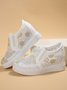 Mesh Embroidery Casual Paneled Slip-On Wedge Shoes
