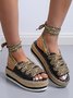 Text Strap Color Block Denim Platform Espadrille Sandals