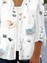 Plus Size Floral Printed Casual Jersey 3/4 Sleeve Kimono