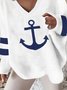 Plus Size V Neck Casual Anchor Loose Sweatshirt