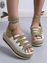 Text Strap Color Block Denim Platform Espadrille Sandals
