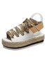 Text Strap Color Block Denim Platform Espadrille Sandals