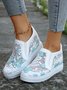 Mesh Embroidery Casual Paneled Slip-On Wedge Shoes