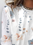 Country Floral Printed Casual Loose Crew Neck Knit Long Sleeve T-Shirt