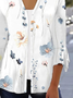 Casual Floral Printed Loose 3/4 Sleeve Kimono With Buttons