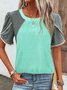 Crew Neck Casual Color Block Shirt