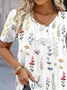 Plus Size Floral Loose Casual V Neck Short Sleeve Shirt