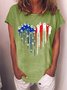 Women's Independence Day Love Dog Paws Blue White Red Graphic Printing 4th Of July Cotton-Blend Casual Loose T-Shirt