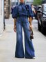 Plain Casual Regular Fit Denim Denim Blouse