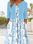 Plus Size Casual Loose Dress With Crew Neck Coat Leaf Graphic Half Sleeve Two-Piece Set