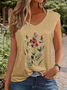 Women's Vintage Botanical V Neck Text Letters Regular Fit Simple Tank Top