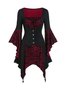 Halloween Regular Fit Plain Skull Lace Patch Flare Sleeves Shirt