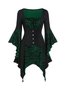 Halloween Regular Fit Plain Skull Lace Patch Flare Sleeves Shirt