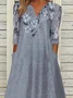 Plus Size Floral Notched Loose Casual Three Quarter Maxi Dress