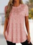 Lace Crew Neck A-Line Regular Fit Casual Plain Short Sleeve Shirt