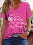 Women's Regular Fit Casual V Neck Text Letters T-Shirt