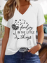 Women's Regular Fit Casual V Neck Text Letters T-Shirt